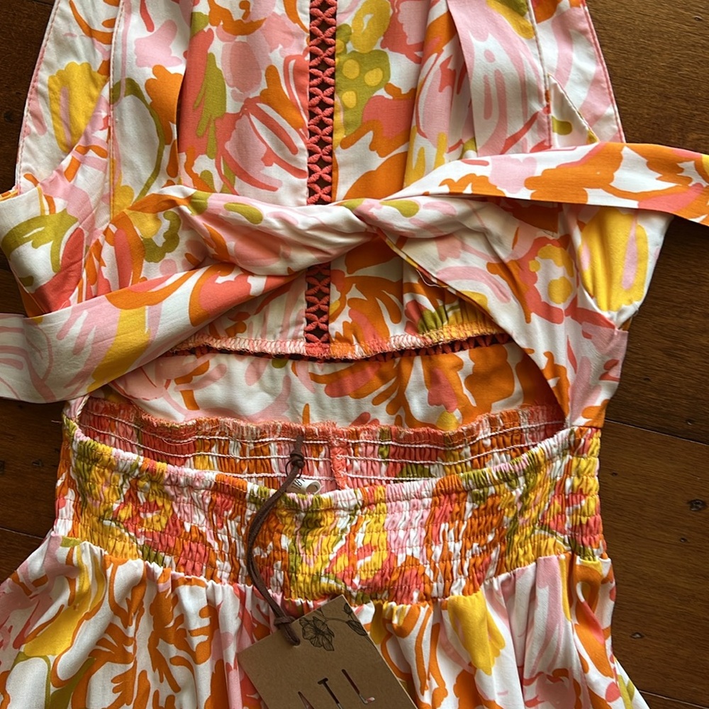 NWT Anthropologie Abel The Label Rumi Coral/Yellow Halter Neck Maxi Size Small - Picture 10 of 14